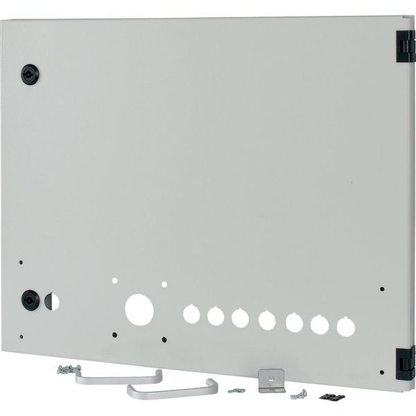 Opening metal front plate for drawer, NZM, ventilated, H=450mm, IP31, grey image 2