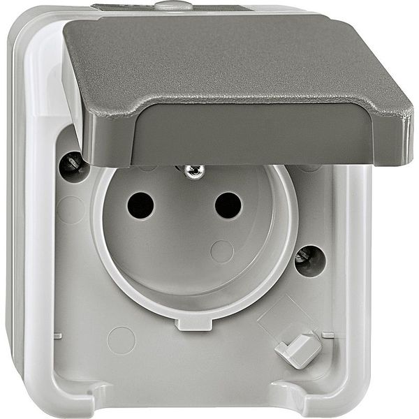 Socket insert with protective contact pin and hinged cover, light gray, AQUASTAR image 1