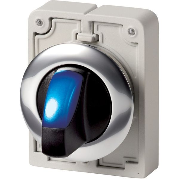 Illuminated selector switch actuator, RMQ-Titan, With thumb-grip, maintained, 3 positions, Blue, Metal bezel image 5