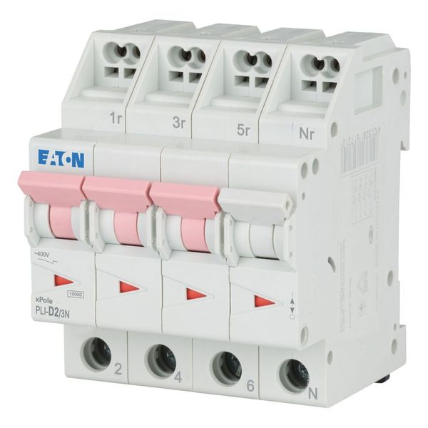 Miniature circuit breaker (MCB) with plug-in terminal, 2 A, 3p+N, characteristic: D image 1