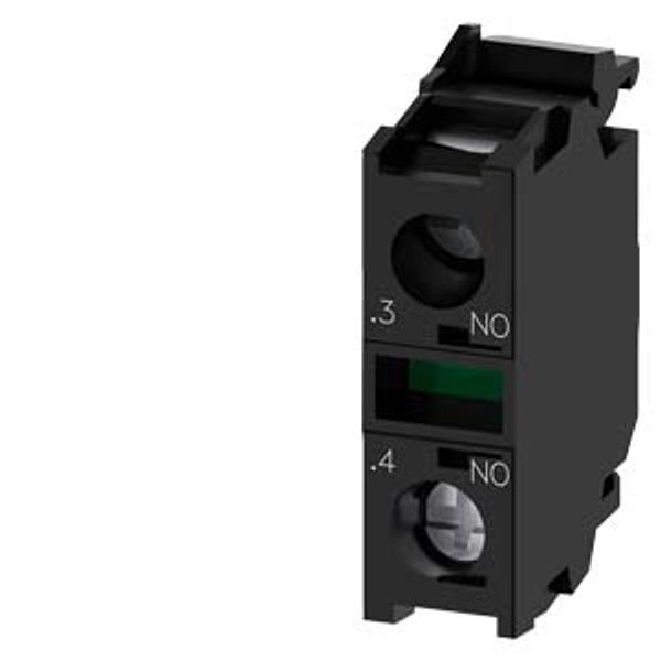 3SU1400-1AA10-1BA0 Contact module with 1 contact element, 1 NO, screw terminal, for front plate mounting, Minimum order quantity 5 or a multiple of this image 1