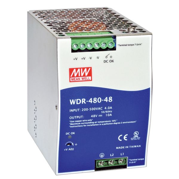 WDR-480-24 DIN rail power supply, 480W, 24V, 20A, MEAN WELL image 1