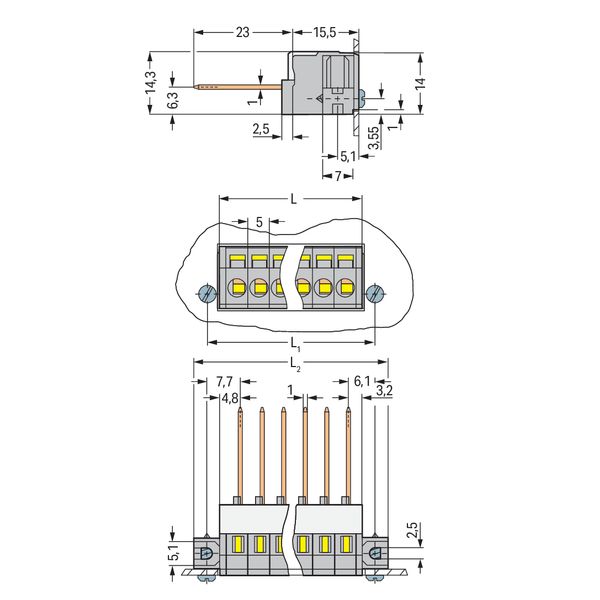 Feedthrough terminal block Conductor/wire-wrap connection Plate thickn image 3