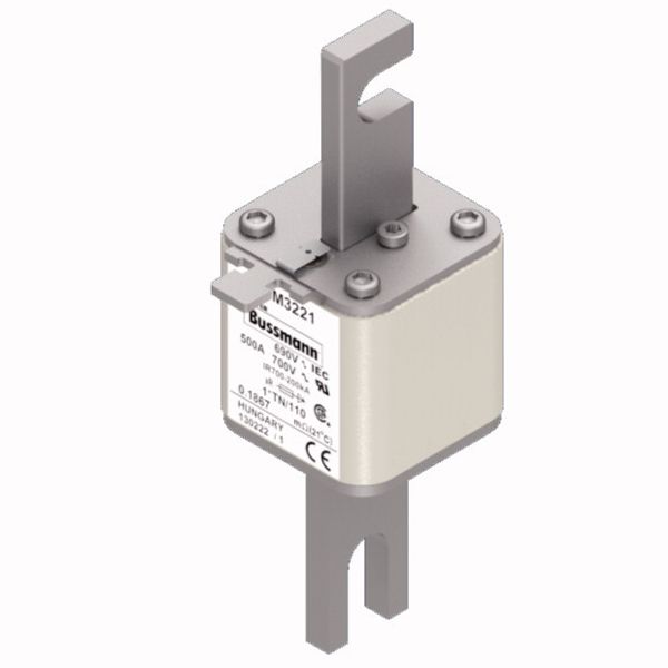 Fuse-link, high speed, 500 A, AC 690 V, compact DIN 1, 45 x 58 x 134 mm, aR, DIN, IEC, single indicator, 80 mm centres image 1