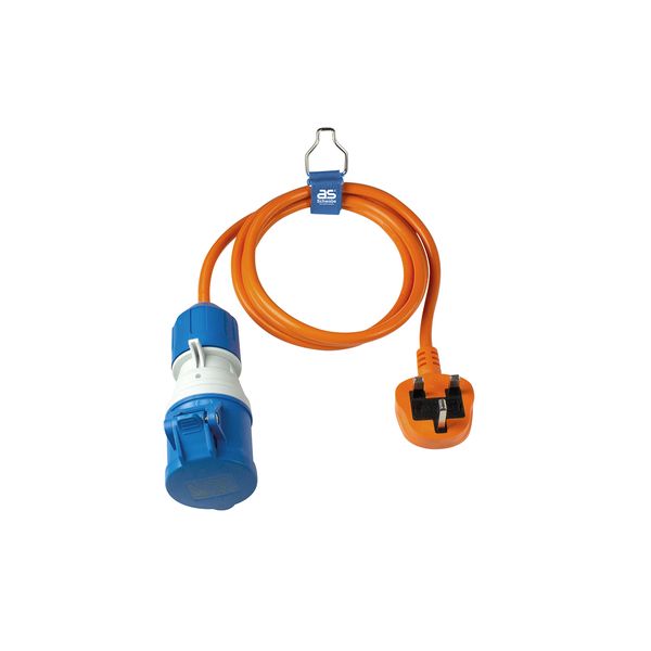 caravan camping main lead 230V/13A1,5m H05VV-F 3G1,5 orange1st side: plug british standard 13A BS 13632nd side: CEE-socket 230V/16A/3pole image 1