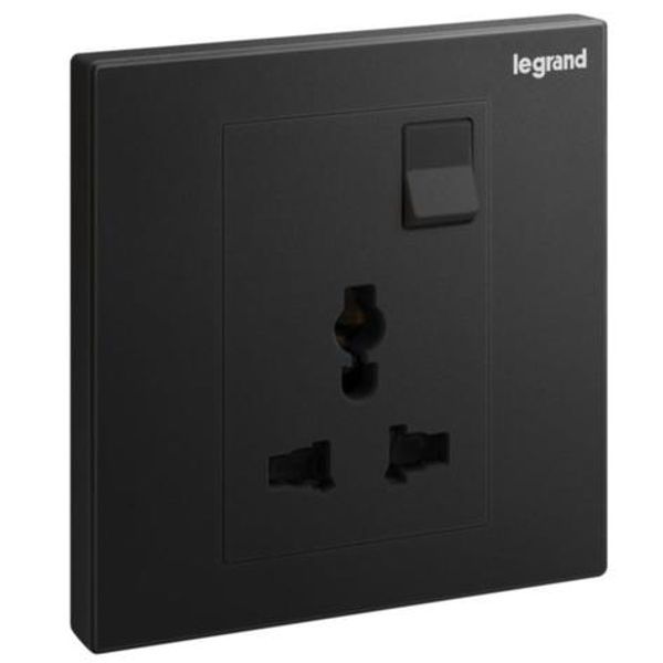 Galion - 1 gang Multistandard switched socket outlet - Matt Black image 1