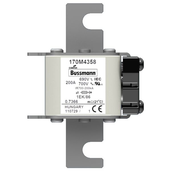 Fuse-link, high speed, 200 A, AC 690 V, size 1, 53 x 69 x 111 mm, aR, IEC, single indicator image 1