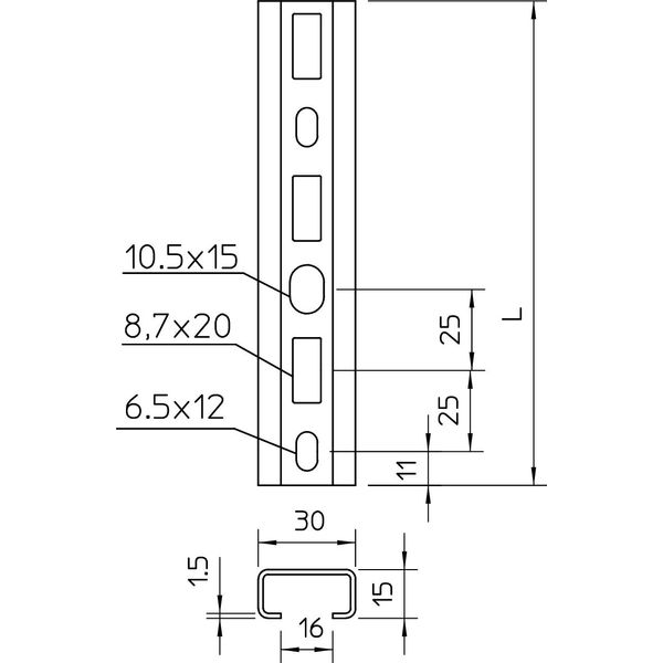 CM3015P0300FT Profile rail perforated, slot 16mm 300x30x15 image 2