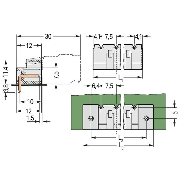 THT male header 1.0 x 1.0 mm solder pin angled light gray image 2