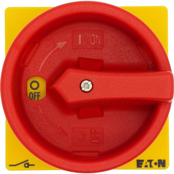 Main switch, P1, 25 A, rear mounting, 3 pole, Emergency switching off function, With red rotary handle and yellow locking ring, Lockable in the 0 (Off image 4