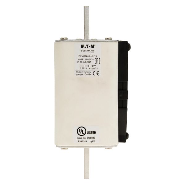 Fuse-link, high speed, 400 A, DC 1500 V, 3L, 75 x 205 mm, gPV, IEC, UL, with indicator, bolted contacts image 14