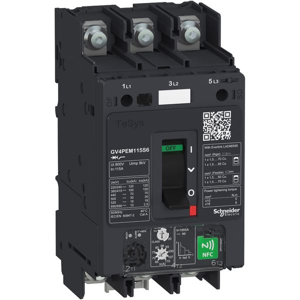 Motor circuit breaker, TeSys GV4, 3P, 2A, Icu 50kA, thermal magnetic multifunction, lugs terminals image 2