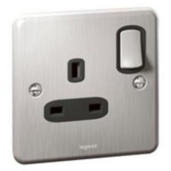 Synergy Authentic 1 gang switched double pole socket outlet 13A Brushed Stainless steel image 1