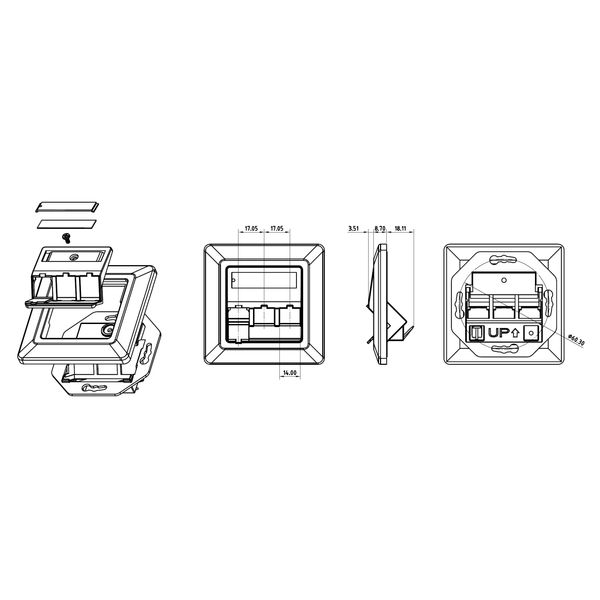 Outlet empty 3 modules (SFA)(SFB), 80x80mm, angled, RAL9010 image 5