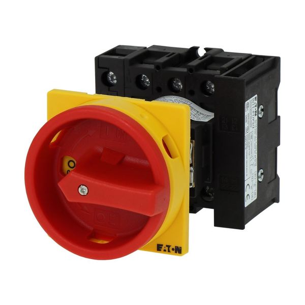 Main switch, P1, 40 A, rear mounting, 3 pole + N, 1 N/O, 1 N/C, Emergency switching off function, With red rotary handle and yellow locking ring, Lock image 6