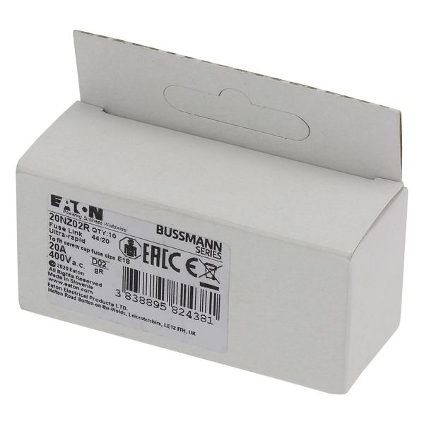 Fuse-link, LV, 20 A, AC 400 V, D02, aR, IEC, ultra rapid image 13