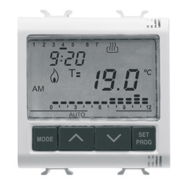 TIMED THERMOSTAT - DAILY/WEEKLY PROGRAMMING - 230V ac 50/60Hz - 2 MODULES - SYSTEM WHITE image 1