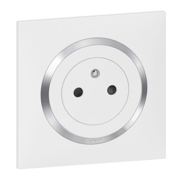 2P+E socket Surface dooxie 16A complete with claws, white square plate with chrome ring image 1