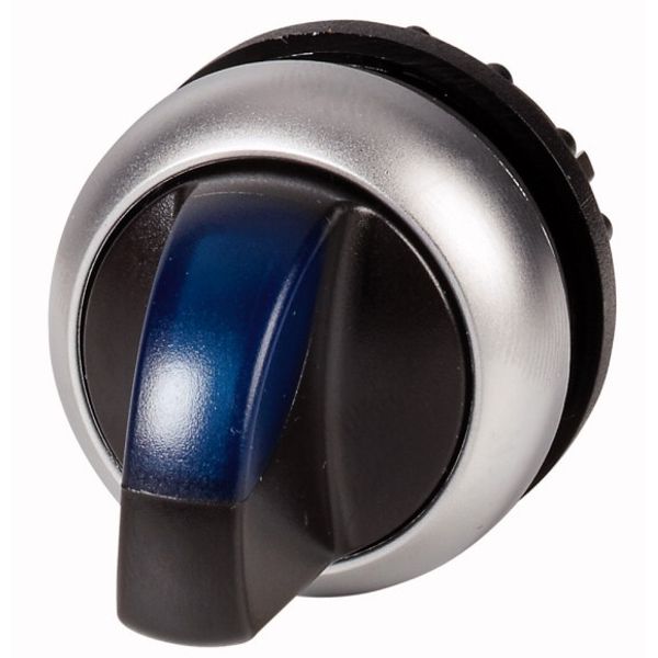 Illuminated selector switch actuator, RMQ-Titan, With thumb-grip, maintained, 2 positions (V position), Blue, Bezel: titanium image 1
