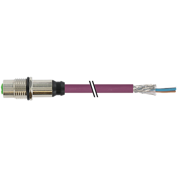 M12 female recept. B-cod. rear PUR 1x2xAWG24 shielded vt +drag ch. 4m image 1