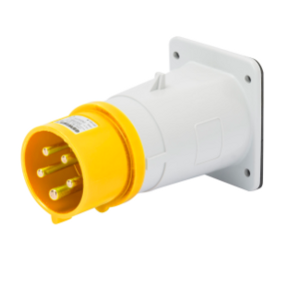 STRAIGHT FLUSH MOUNTING INLET - IP44 - 2P+E 32A 100-130V 50/60HZ - YELLOW - 4H - SCREW WIRING image 1