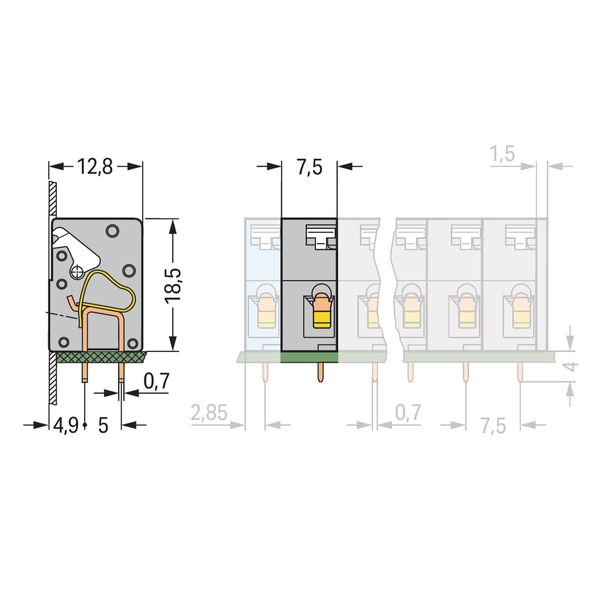 Stackable PCB terminal block push-button 2.5 mm² gray image 3