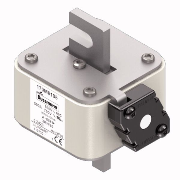 Fuse-link, high speed, 500 A, AC 690 V, DIN 3, 76 x 92 x 109 mm, aR, DIN, IEC, single indicator image 5