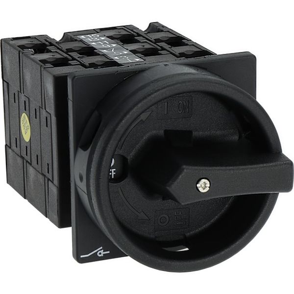 Main switch, T3, 32 A, flush mounting, 4 contact unit(s), 6 pole, 1 N/O, 1 N/C, STOP function, With black rotary handle and locking ring, Lockable in image 8