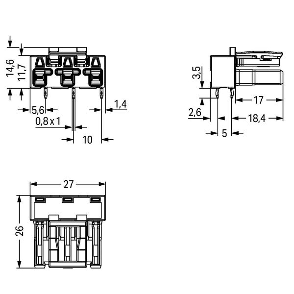 Socket for PCBs angled 3-pole pink image 3