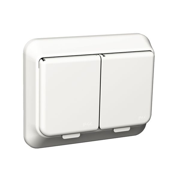 Exxact double socket-outlet with lid IP44 earthed screwless white image 2