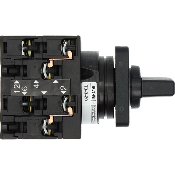 Reversing switches, T3, 32 A, flush mounting, 3 contact unit(s), Contacts: 6, 45 °, maintained, With 0 (Off) position, 2-0-1, SOND 29, Design number 2 image 36