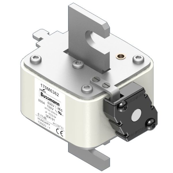 Fuse-link, high speed, 800 A, AC 690 V, size 3, 76 x 92 x 126 mm, aR, IEC, single indicator image 2