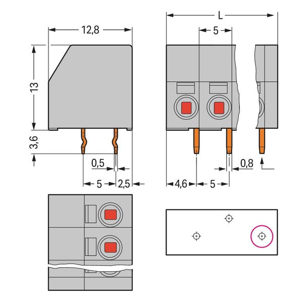 2-conductor PCB terminal block 1.5 mm² Pin spacing 5 mm gray image 3