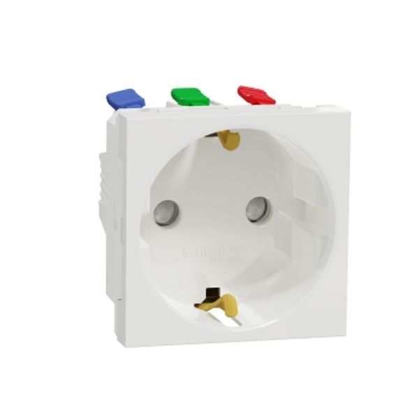 Socket-outlet, New Unica, mechanism, 2P + E, 16A, Schuko, with shutter, screwless terminals, glossy, untreated, white image 1