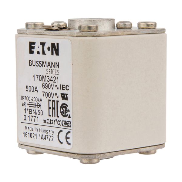 Fuse-link, high speed, 500 A, AC 690 V, compact size 1, 45 x 59 x 51 mm, aR, IEC, UL, single indicator image 4