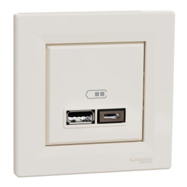 Asfora - double USB charger 2.4 A - cream image 2