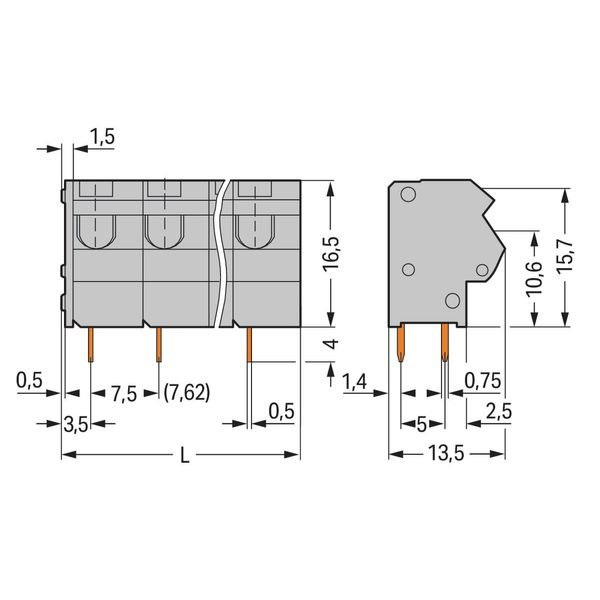2-conductor PCB terminal block 0.75 mm² Pin spacing 7.5/7.62 mm gray image 3
