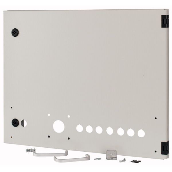 Opening metal front plate for drawer, NZM, ventilated, H=450mm, IP31, grey image 1