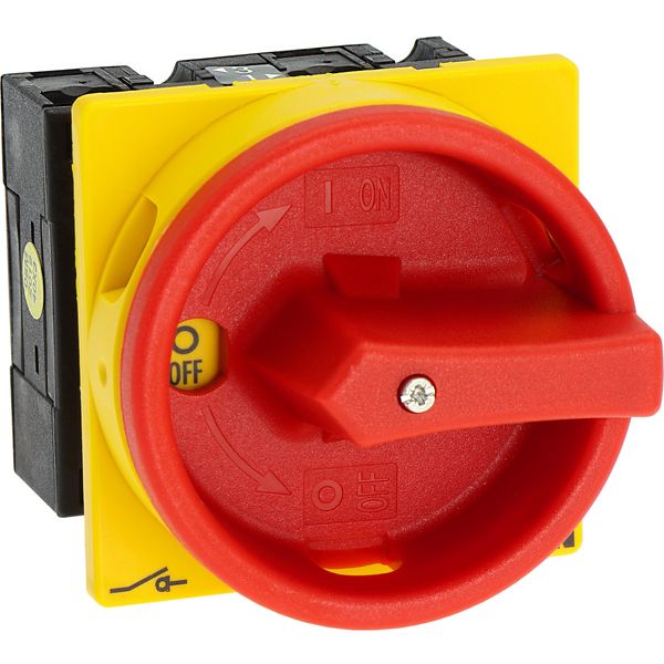 Main switch, T3, 32 A, flush mounting, 1 contact unit(s), 2 pole, Emergency switching off function, With red rotary handle and yellow locking ring, Lo image 38