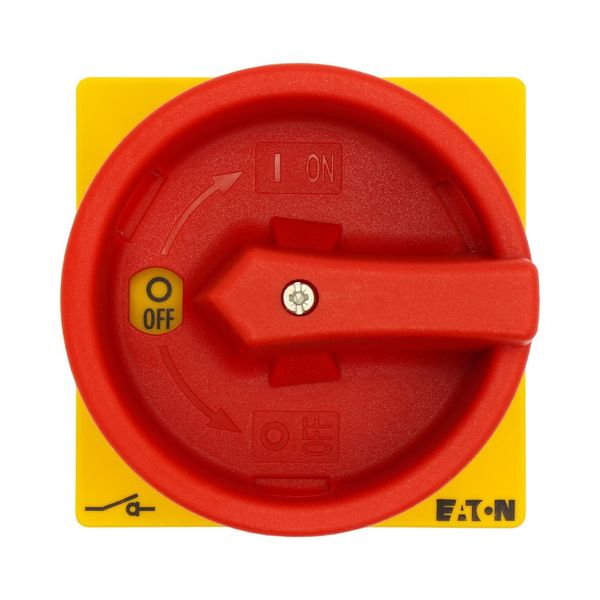 Main switch, T0, 20 A, flush mounting, 2 contact unit(s), 3 pole, 1 N/O, Emergency switching off function, With red rotary handle and yellow locking r image 14