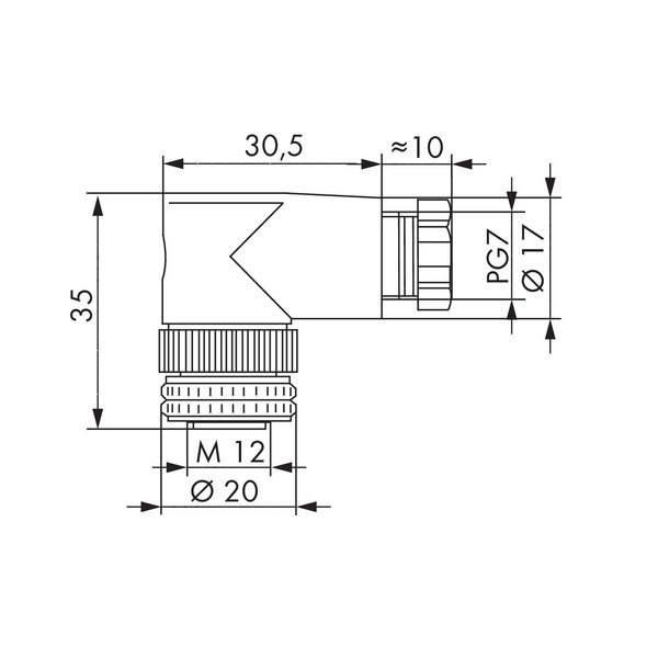 Fitted pluggable connector 4-pole M12 socket, right angle image 4