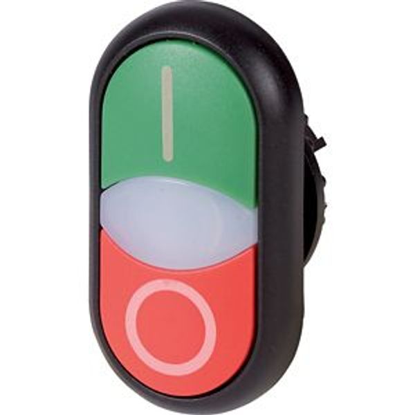 Double actuator pushbutton, RMQ-Titan, Actuators and indicator lights non-flush, momentary, White lens, green, red, inscribed, Bezel: black image 4