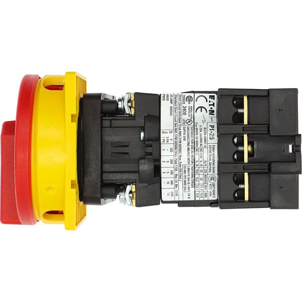 Main switch, P1, 25 A, rear mounting, 3 pole, Emergency switching off function, With red rotary handle and yellow locking ring, Lockable in the 0 (Off image 17