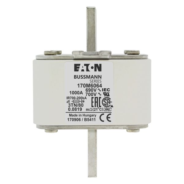 Fuse-link, high speed, 1000 A, AC 690 V, DIN 3, 76 x 90 x 109 mm, aR, DIN, IEC, single indicator image 16