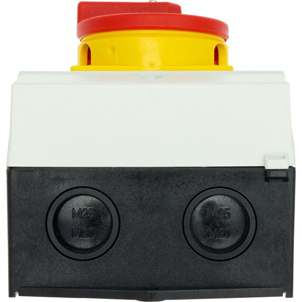 Main switch, P1, 32 A, surface mounting, 3 pole, Emergency switching off function, With red rotary handle and yellow locking ring, Lockable in the 0 ( image 25