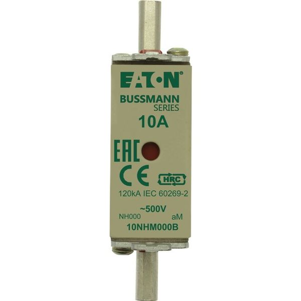 Fuse-link, low voltage, 10 A, AC 500 V, NH000, aM, IEC, dual indicator image 1