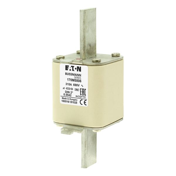 Fuse-link, high speed, 315 A, AC 690 V, compact DIN 2, 55 x 71 x 150 mm, aR, DIN, IEC, single indicator image 4