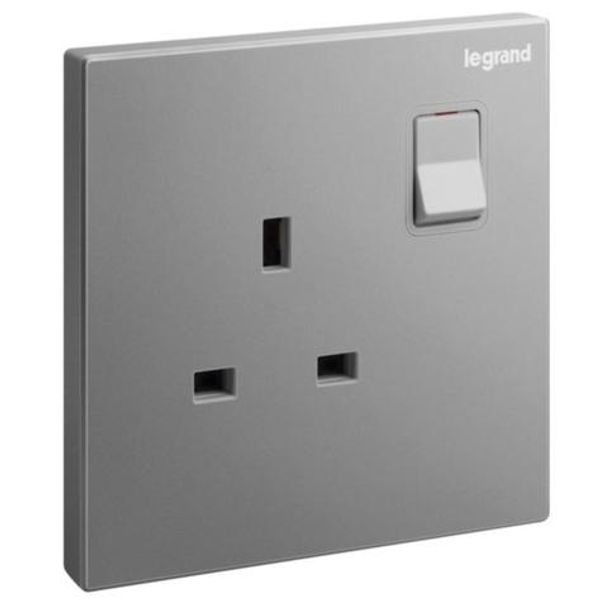 Galion - 1 gang British Standard switched single pole socket outlet - 13A - Dark Silver image 1