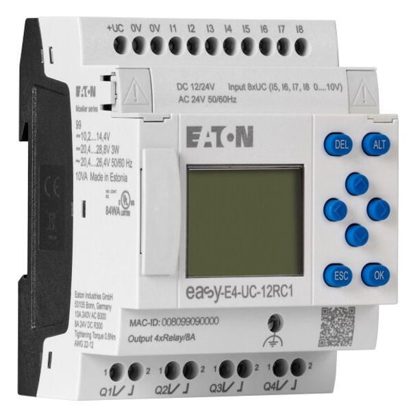 Control relays easyE4 with display (expandable, Ethernet), 12/24 V DC, 24 V AC, Inputs Digital: 8, of which can be used as analog: 4, screw terminal image 4
