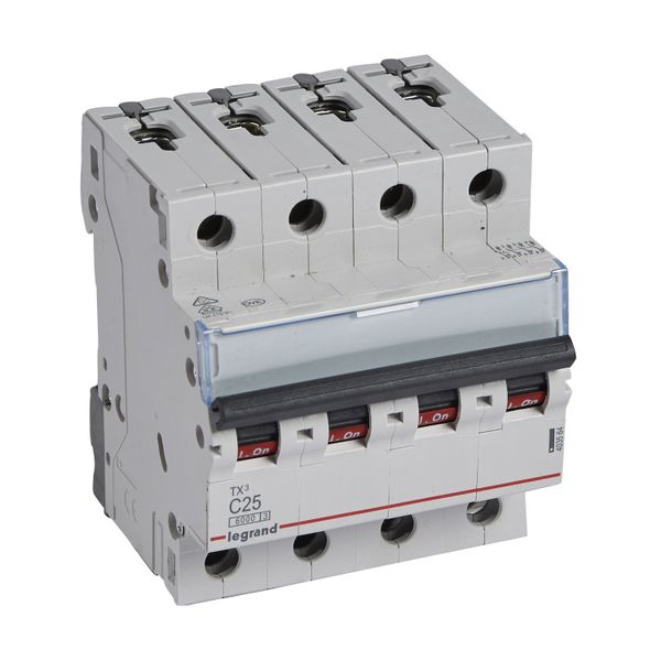 MCB TX³ 6000 - 4P - 400 V~ - 25 A - C curve - prong/fork type supply busbars image 2